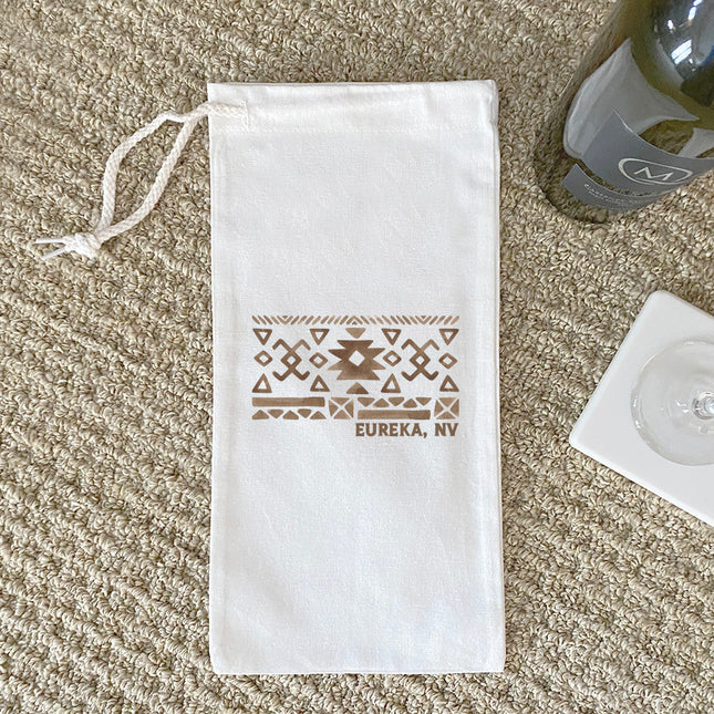 Western Pattern w/ City State - Custom Canvas Wine Bag
