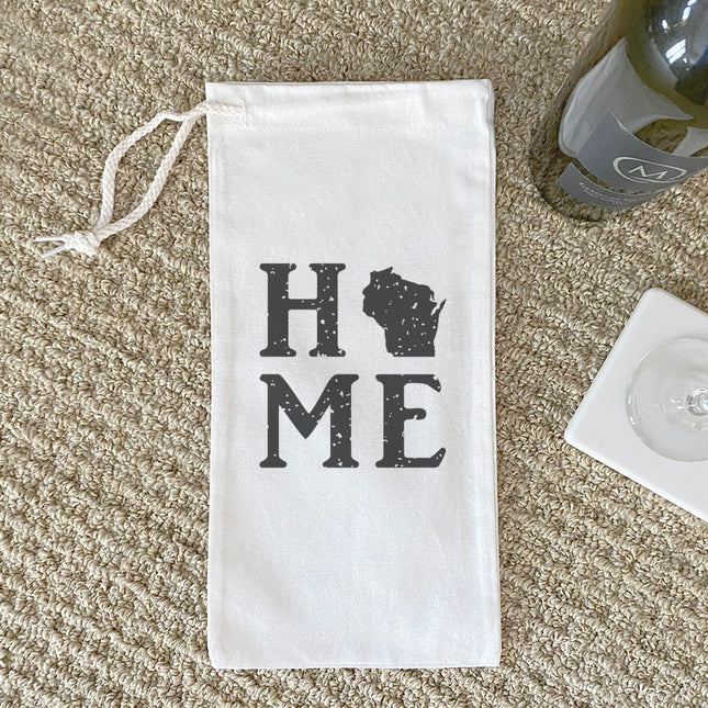 Distressed Home w/ State - Custom Canvas Wine Bag