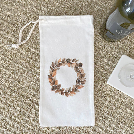 Pinecone Wreath - Autumn Canvas Wine Bag