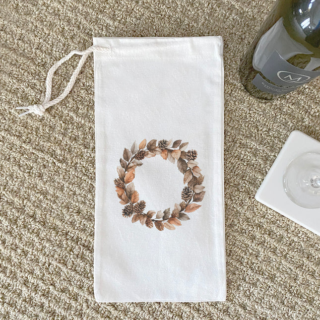 Pinecone Wreath - Autumn Canvas Wine Bag
