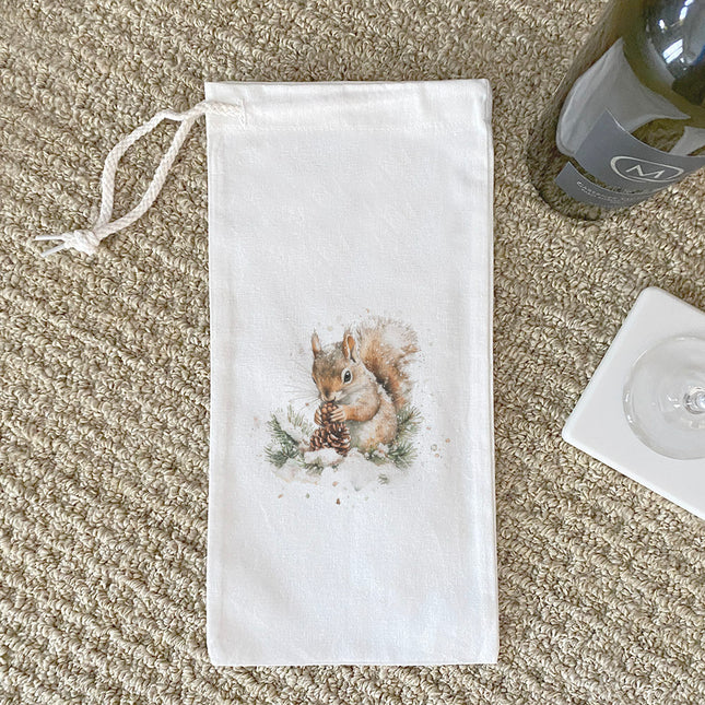 Pinecone Squirrel - Customizable Canvas Wine Bag