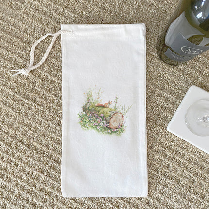 Red Squirrel on Log - Spring Canvas Wine Bag
