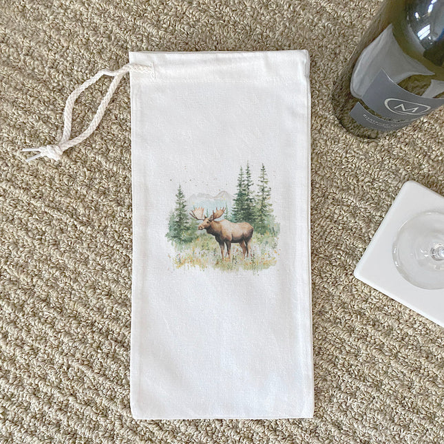 Moose Scene - Spring Canvas Wine Bag