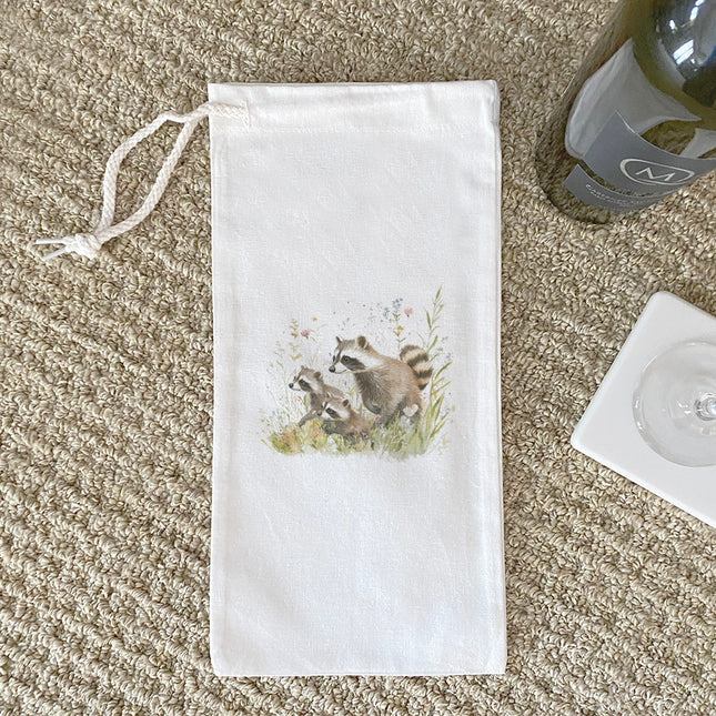 Raccoon Family - Spring Canvas Wine Bag