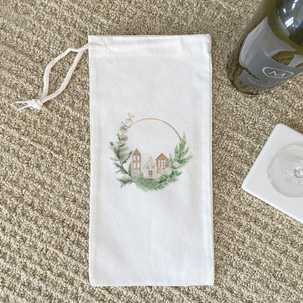 Wood Village Wreath - Canvas Wine Bag