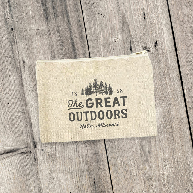 Great Outdoors w/ City, State - Custom Canvas Zipper Pouch