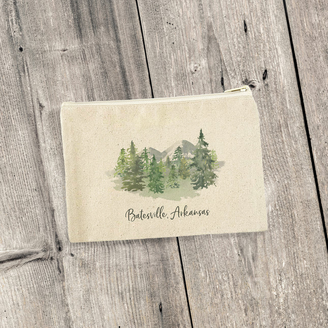 Watercolor Mountain Scene - Custom Canvas Zipper Pouch