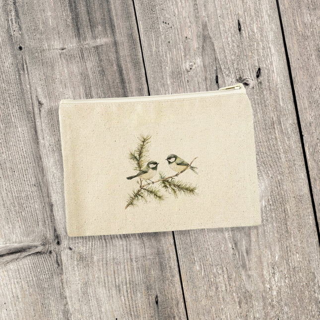 Chickadee Pair - Spring Canvas Zipper Pouch