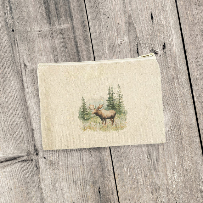 Moose Scene - Spring Canvas Zipper Pouch