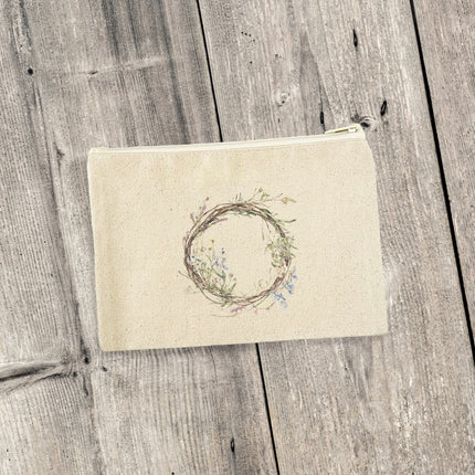 Wildflower Wreath - Spring Canvas Zipper Pouch