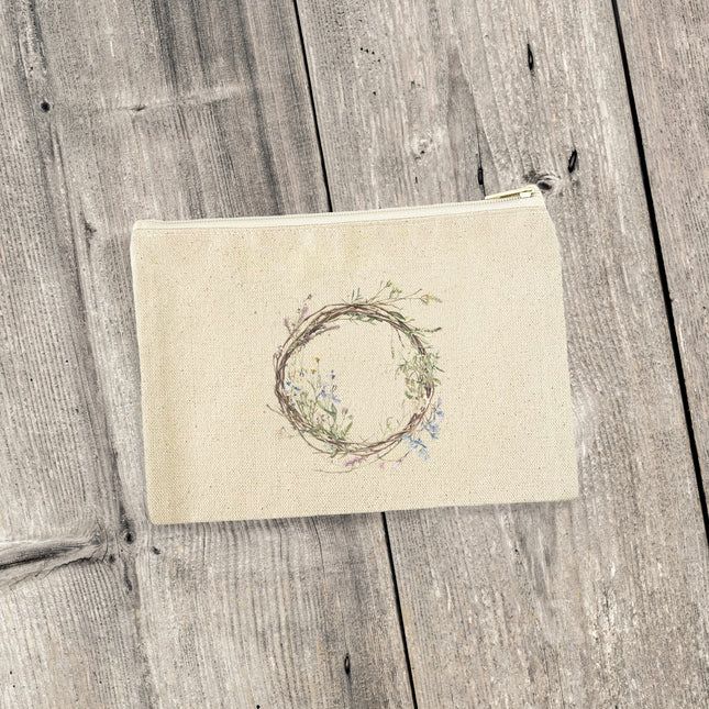 Wildflower Wreath - Spring Canvas Zipper Pouch