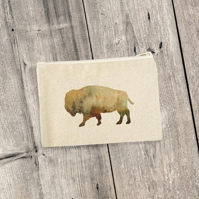 Watercolor Buffalo - Canvas Zipper Pouch