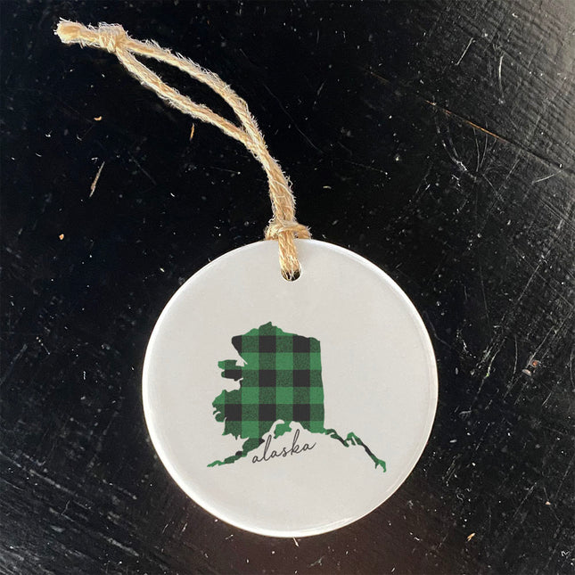 Green Plaid State - Custom Ornament