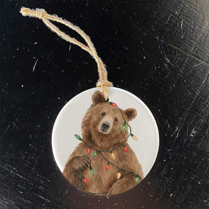 Bear with Christmas Lights - Ornament