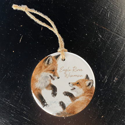 Foxes in Snowfall - Custom Ornament
