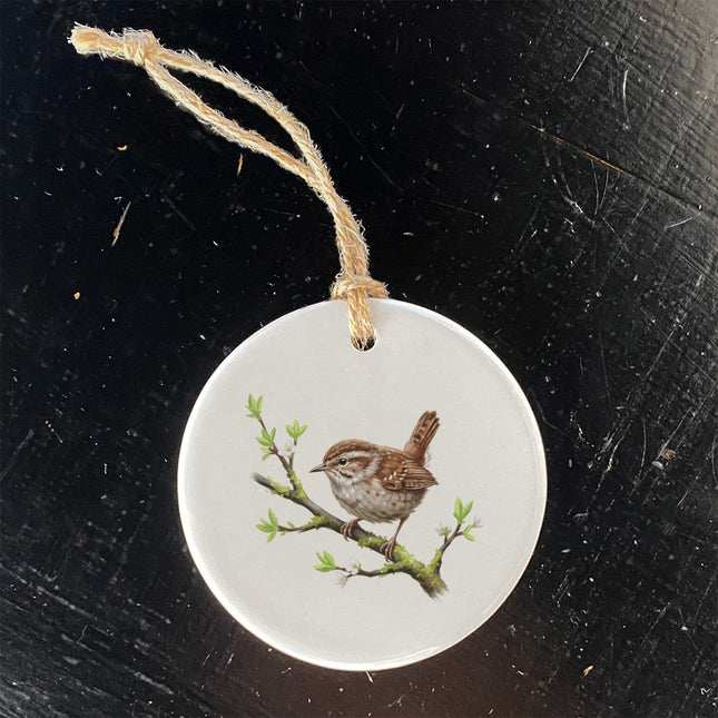Wren on Spring Branch - Oil Paint - Ornament