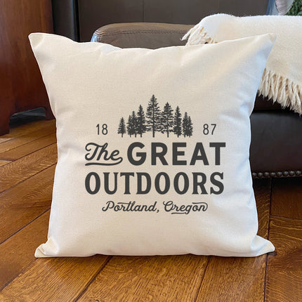 Great Outdoors w/ City, State - Custom Square Canvas Pillow
