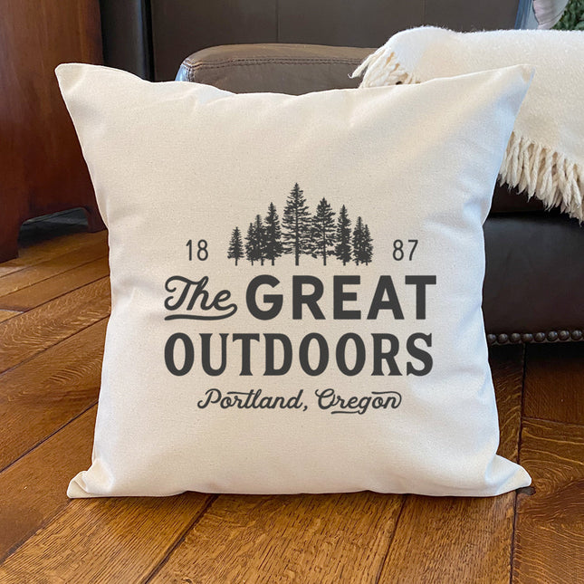 Great Outdoors w/ City, State - Custom Square Canvas Pillow