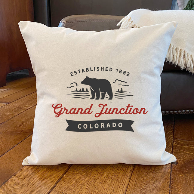 Bear Scene w/ City, State - Custom Square Canvas Pillow