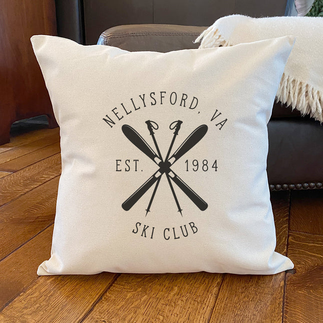 Ski Club w/ City, State - Custom Square Canvas Pillow