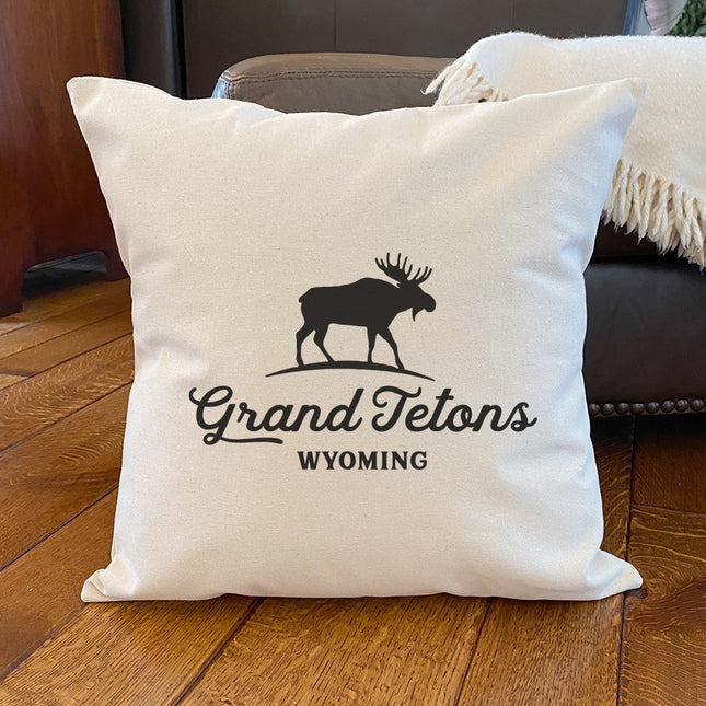 Moose Silhouette w/ City, State - Custom Square Canvas Pillow