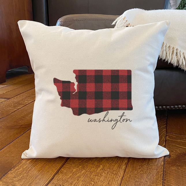 Red Plaid State - Custom Square Canvas Pillow