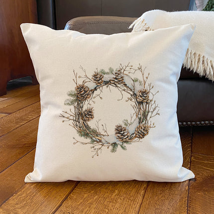 Rustic Pinecone Wreath - Winter Customizable Square Canvas Pillow