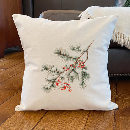 Rustic Frosted Pine and Berry - Customizable Square Canvas Pillow