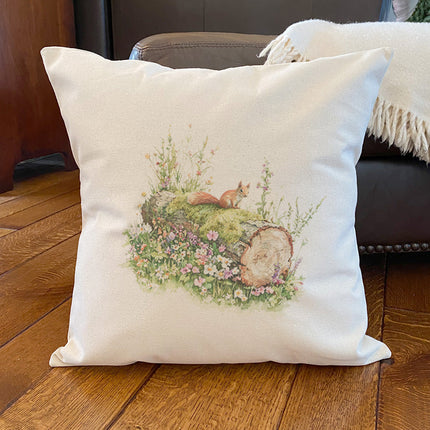 Red Squirrel on Log - Spring Square Canvas Pillow