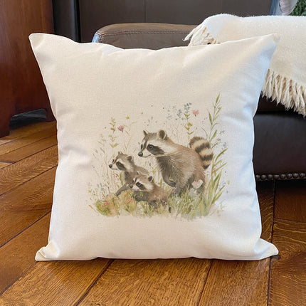 Raccoon Family - Spring Square Canvas Pillow