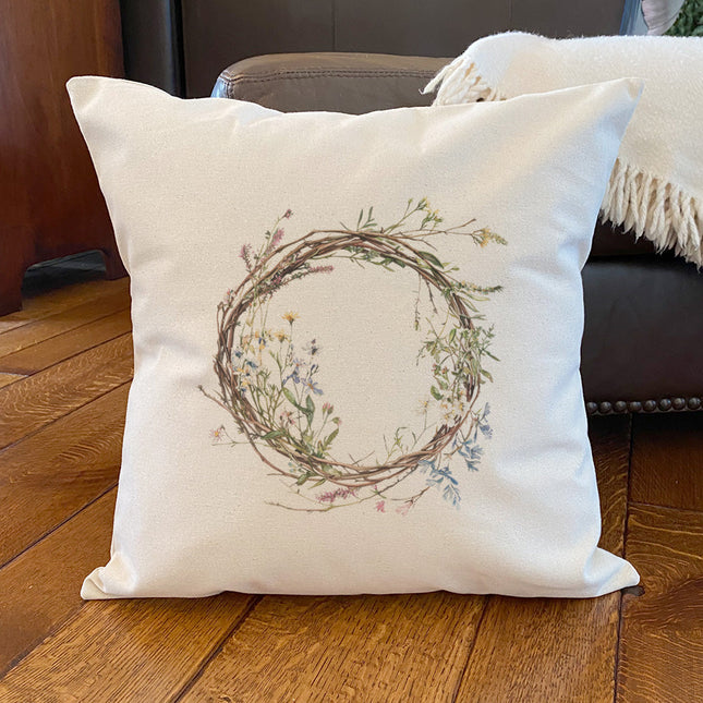 Wildflower Wreath - Spring Square Canvas Pillow