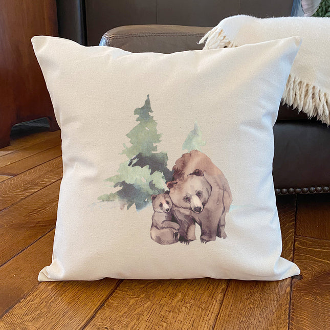Watercolor Bear Scene - Customizable Square Canvas Pillow