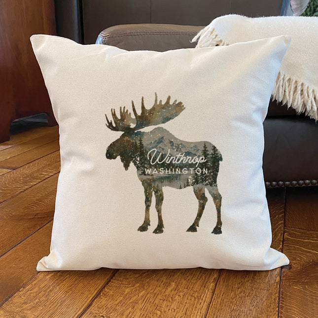 Moose Silhouette - Custom Square Canvas Pillow