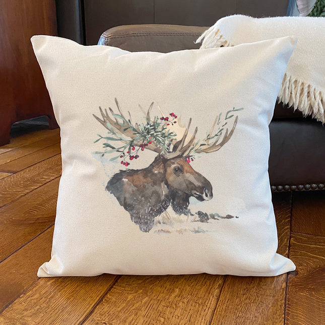 Winter Moose - Customizable Square Canvas Pillow