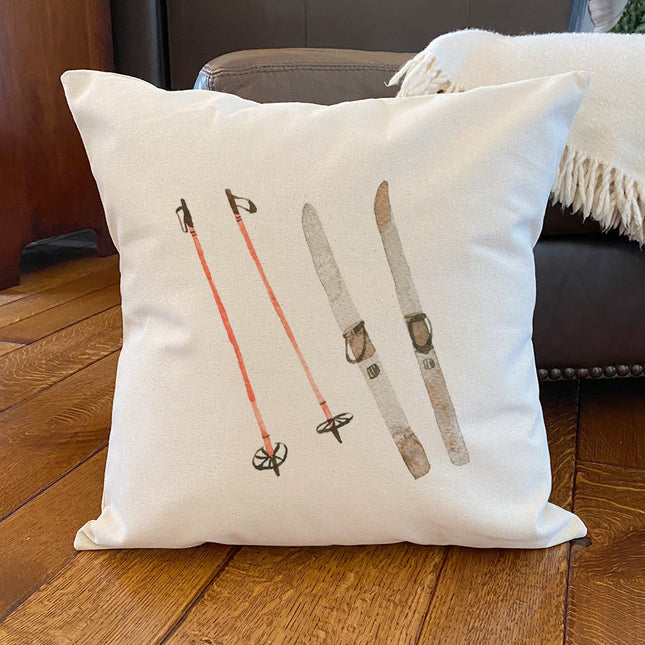 Watercolor Skis - Customizable Square Canvas Pillow
