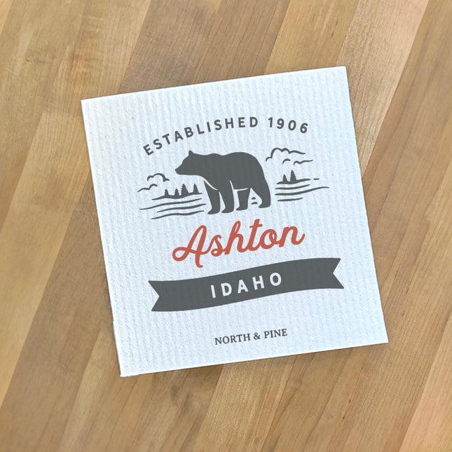 Bear Scene w/ City, State - Custom Swedish Dish Cloth