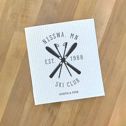 Ski Club w/ City, State - Custom Swedish Dish Cloth
