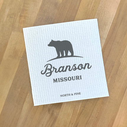 Bear Silhouette w/ City, State - Custom Swedish Dish Cloth