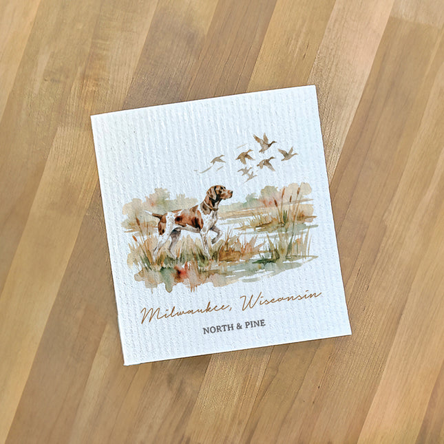 Pointer Marsh Scene - Custom Swedish Dish Cloth