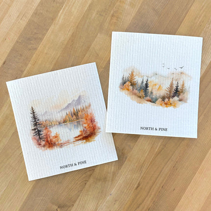 Autumn Lake, Mountains - 2pk Swedish Dish Cloth
