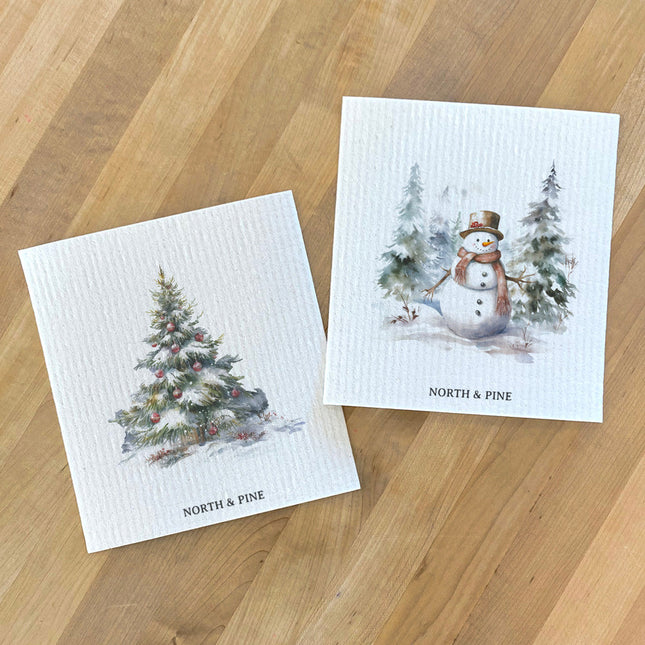 Forest Christmas Tree, Snowman - 2pk Swedish Dish Cloth