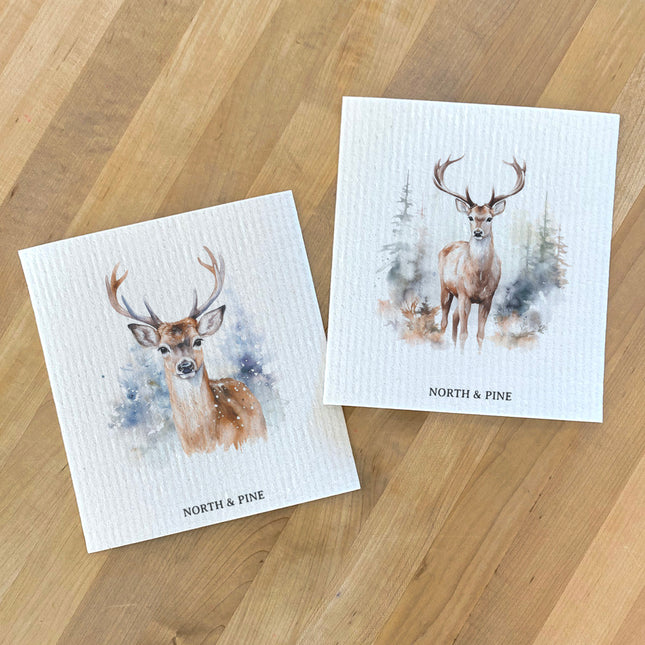 Winter Buck, Scene - 2pk Swedish Dish Cloth