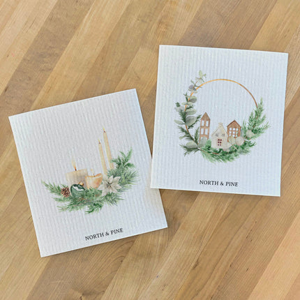 Pine Candles and Wood Village Wreath - 2pk Swedish Dish Cloth