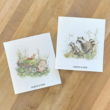 Red Squirrel & Raccoon Family - 2pk Swedish Dish Cloth