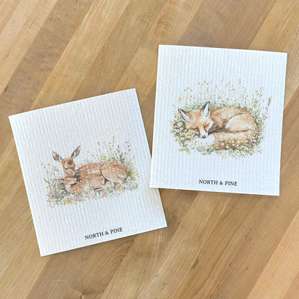 Doe and Fawn & Sleeping Fox - 2pk Swedish Dish Cloth