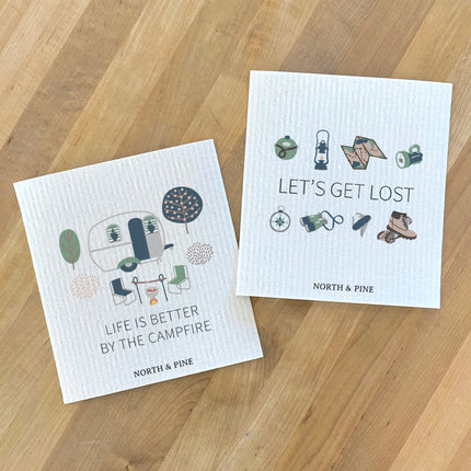 Life Better Campfire, Let's Get Lost - 2pk Swedish Dish Cloth