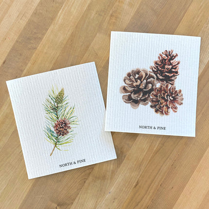 Pine Branches, Pinecones - 2pk Swedish Dish Cloth