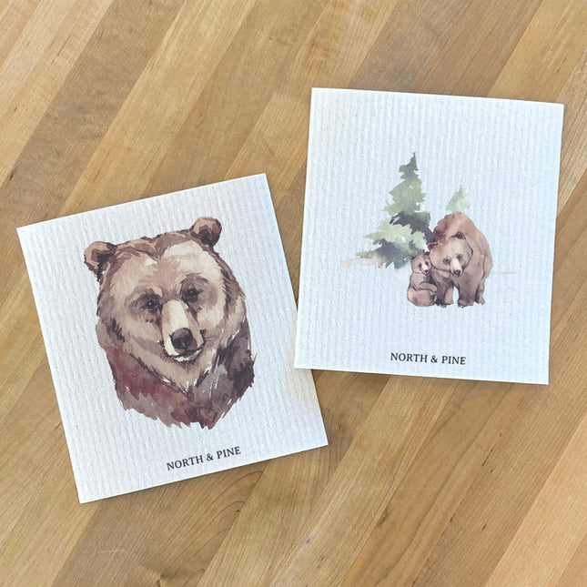 Watercolor Bear, Bear Scene - 2pk Swedish Dish Cloth