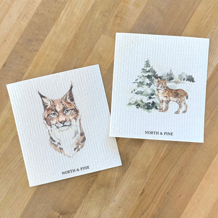 Watercolor Lynx, Lynx Scene - 2pk Swedish Dish Cloth