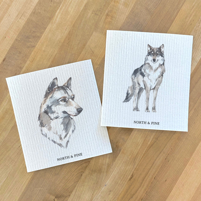 Watercolor Wolves - 2pk Swedish Dish Cloth